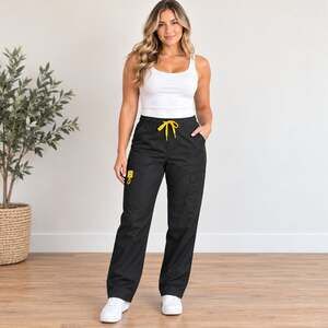 Pread Good Cheer Women's Black Cargo Scrub Pants Size Small Yellow Drawstring